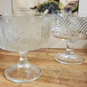 Mid-Century Glass Pedestal Planters Candy Dishes Clear Frosted Vintage